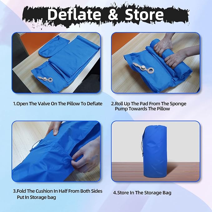 Self-Inflating Sleeping Pad, Ultralight Inflatable Sleeping Pad with Pillow, Built-in Pump Foot Press Waterproof Durable Camping Sleeping Pad for Backpacking, Hiking, Traveling (Dark Blue)