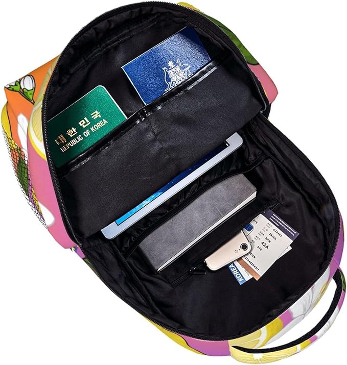 Polyester Daypack Backpack for Sports Travel Running, Big Capacity Anti-Theft Multipurpose Carry On Bag, Lemon Fruits Summer Ornament Art Laptop Book Bag Rucksack