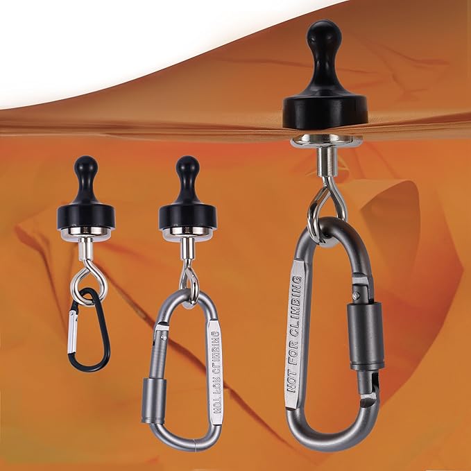 Magnetic Hooks for Canopy, Magnet Clip Hanger with Carabiner for Camping, Heavy Duty Earth Magnets, Cruise Hanging, Multifunctional Tent Canopy, Suitable Tents Swivel Snap (Small)