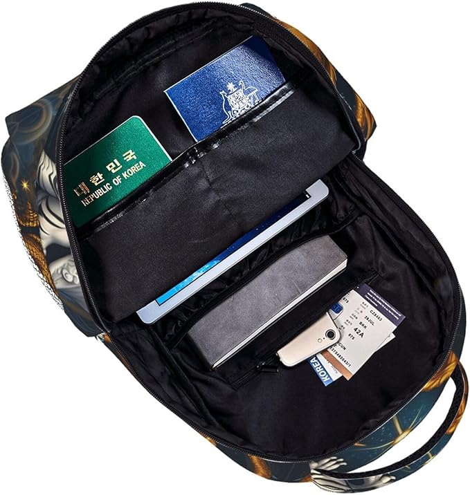 Daypack Backpack Anti-Theft Multipurpose Big Capacity Bookbag, Yin Yang Gold Dragon White Tiger Art Business Computer Bag With Side Pockets