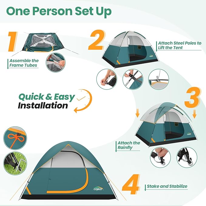 COBIZI 4-6-8-10 Person Camping Tent, Spacious Family Tents for Camping Ideal, Hiking, 3500mm Waterproof Double-Layer Windproof Tent for Hiking & Backpacking