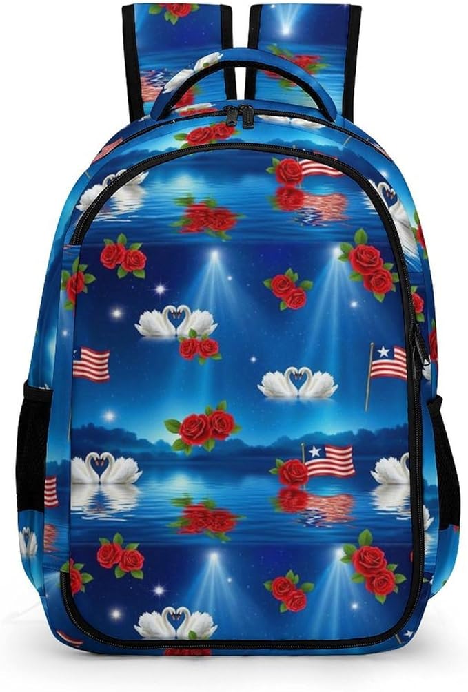Lightweight Travel Daypack Flag Of Puerto Rico Flowers, Cute Laptop Backpack with Tumbler Holder for Women Nurse Teacher Work Hiking