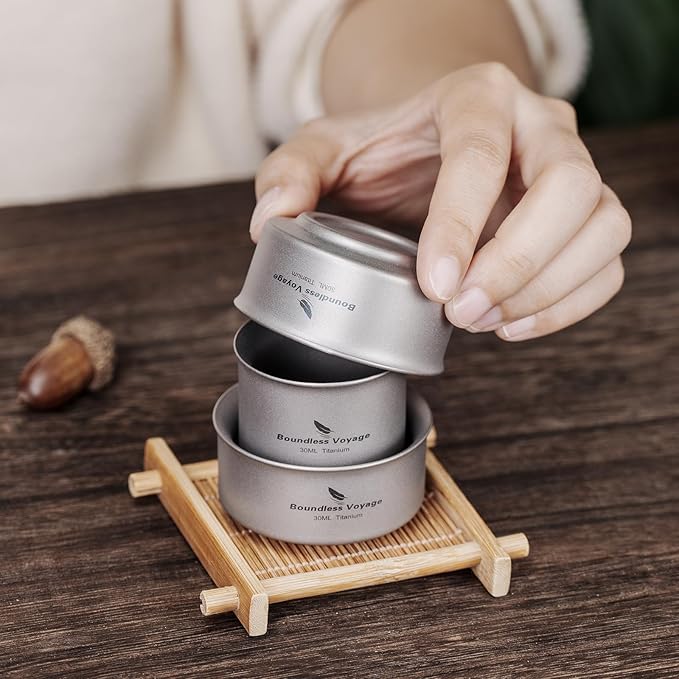 Boundless Voyage Titanium Teacup Double-Layer Tea Maker Outdoor Teapot Camping Mug Set Leightweight Drinking Cup for Backpacking Picnic Travel (Ti3148D-3cups)
