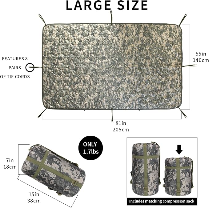 Camo Poncho Liner, Army Blanket, Military Sleeping Bag, with A Compression Carrying Bag, for Traveling, Hiking, Camping, Outdoor Survival, Car Blanket