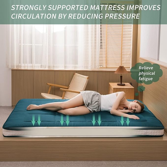MAXYOYO Cot Mattress Floor Futon, Narrow Twin Single Bed Mattress for Adults, Foldable Roll Up Floor Bed for Kids, Bluestone Camping Cot