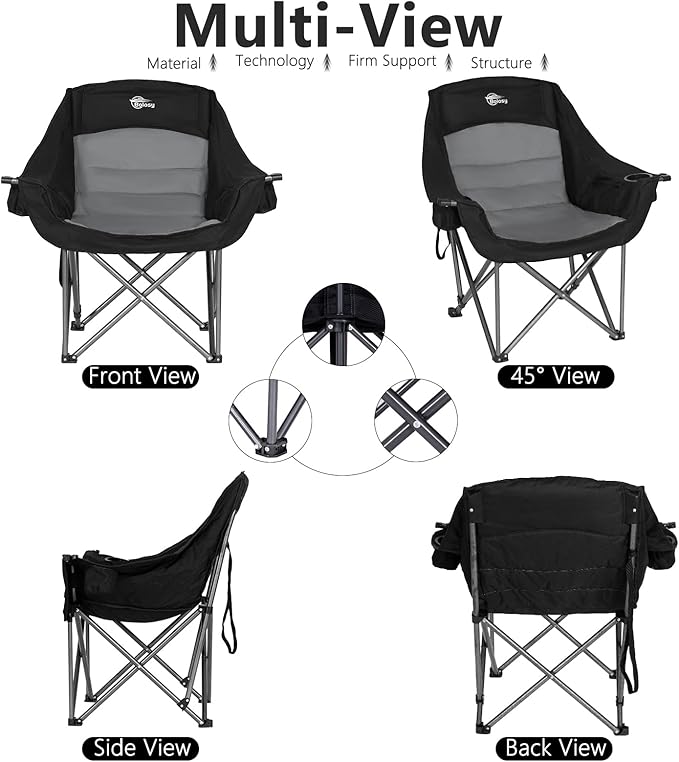2 Pack Oversized Camping Chairs for Adults Heavy Duty Outdoor Folding Chairs Padded Portable Lawn Chairs XL Camp Chairs with Cup Holder Suproot 500 lbs