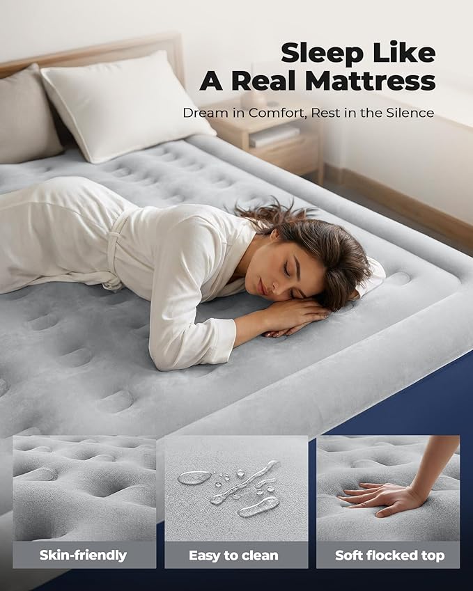 Queen Air Mattress with Built in Pump,18" Raised Blow up Air Bed,3 Mins Quick Self-Inflation/Deflation, Inflatable Mattress for Camping/Home/Guests/Travel (Navy Blue)