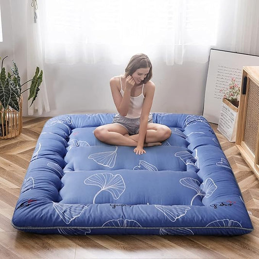 MAXYOYO Leaf Printed Japanese Futon Floor Mattress, Thicken Sleeping Pad Floor Bed Roll Up Camping Guest Mattress Folding Couch Bed, Full Size