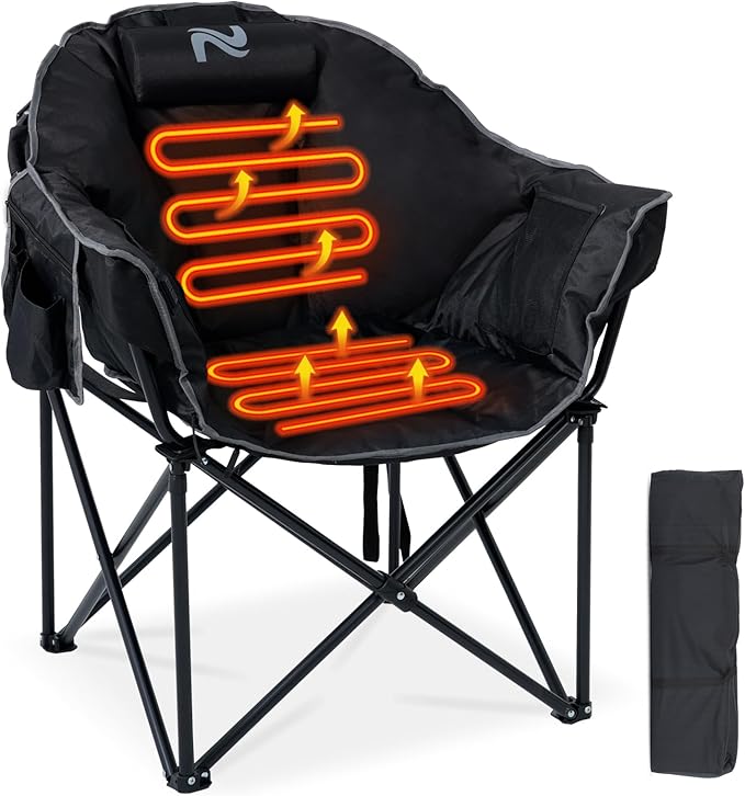 Oversized Heated Camping Chair, Heated Chairs Outdoor Sports with 3 Heat Levels, Portable Folding Heated Outdoor Chair for Lawn Patio Lounge, Battery NOT Included