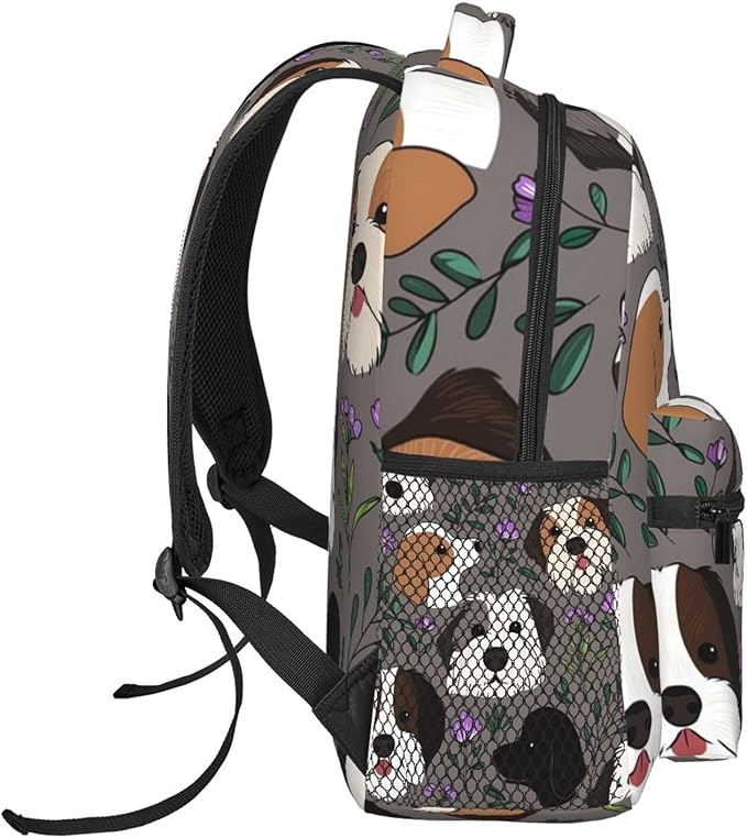 Daypack Lightweight Multipurpose Anti-Theft Boxer Dogs And Flower Shoulder Bag Large Capacity Laptop Book Bag Rucksack With Adjustable Shoulder Straps