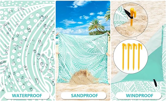 Beach Blanket Waterproof Sandproof Extra Large Beach Mat 79" X 83"/120"x108"for 1-8 Adults Quick Drying Durable Outdoor Picnic Mat for Beach Travel Camping Hiking