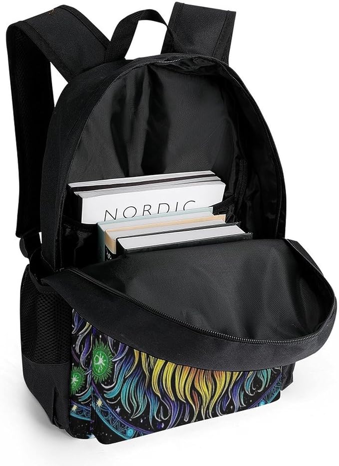 Supdreamc Lightweight Daypack Backpack for Trekking Work Running, Big Capacity Multipurpose Anti-Theft Bookbag, Fantasy Lion Sun And Moon Twelve Constellations Art Business Computer Bag