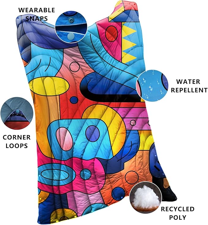 Camping Blanket,Puffy Printed Camp Blankets Lightweight Packable for Outdoor Camping,Traveling, Stadium, Hiking, Picnics