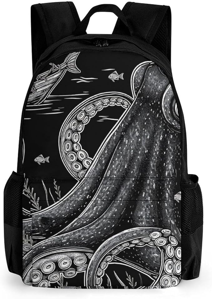 Supdreamc Lightweight Rucksacks for Climbing Outdoors Walking Cycling, Large Capacity Anti-Theft Multipurpose Carry On Bag, Giant Squid Octopus Art Camping Outdoor Backpack