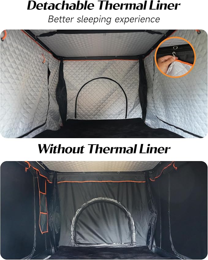 Alumnimun Rooftop Tent Hard Shell with Winter Insulation, Pop Up 2 Person Roof Top Hardshell for Camping Truck Van Suitable for Jeep SUV Car