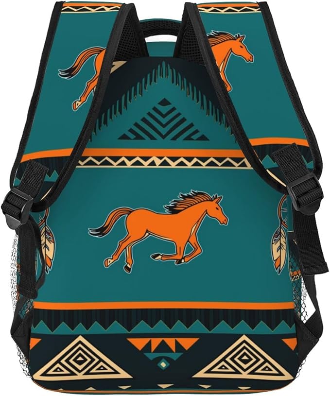 Lightweight Daypack Backpack for Sports Travel Running, Large Capacity Multipurpose Anti-Theft Bookbag, Southwest Native American Ethnic Horse Dreamcatcher Art Laptop Backpack Daypack