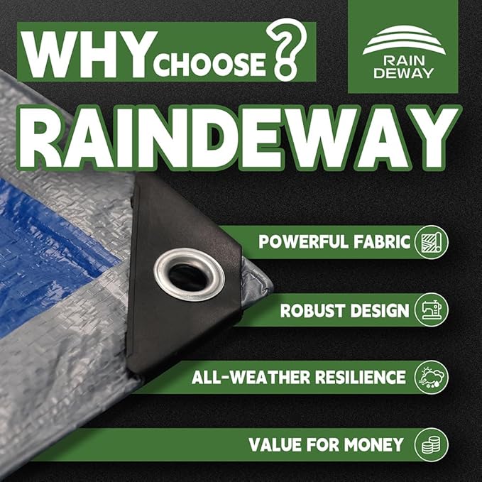 RAINDEWAY Small Tarps 5x7 Feet (2 Pack), 5.5 Mil Thick, Multipurpose Waterproof Poly Tarp Cover with Metal Grommets and Reinforced Edges, Silver/Blue Tarp