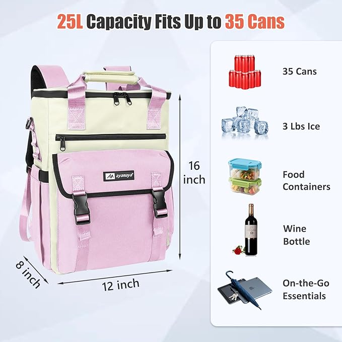 Backpack Cooler for Women, AYAMAYA Stylish 35 Cans Leakproof Soft Cooler Backpack, Waterproof Insulated Lunchbox Shoulder Bag Keeps Cold for Up to 18 Hours for Camping, Beach, Work, Picnic, Travel