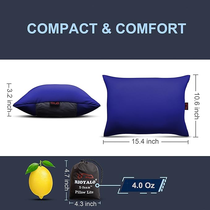 X-Foam Inflatable Camping Pillow Lite with Removable Foaming Cover | Comfortable, Washable Ultralight Portable with Neck Lumbar Support | Backpacking, Hiking, Travel, Air | Small (Ocean Blue)