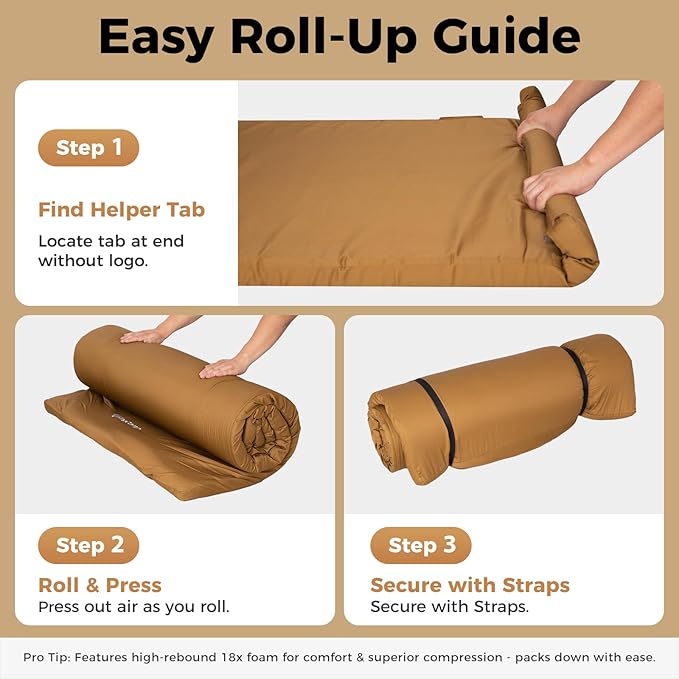 Kingcamp Comfort XXL Wide Perforated PU Foam Cot Mattress, Portable Roll Up Camping Mattress Cot Mat, Sleeping Mat with Roll Helper for Cot pad Travel Tuck Tent Floor Guest Sleepover