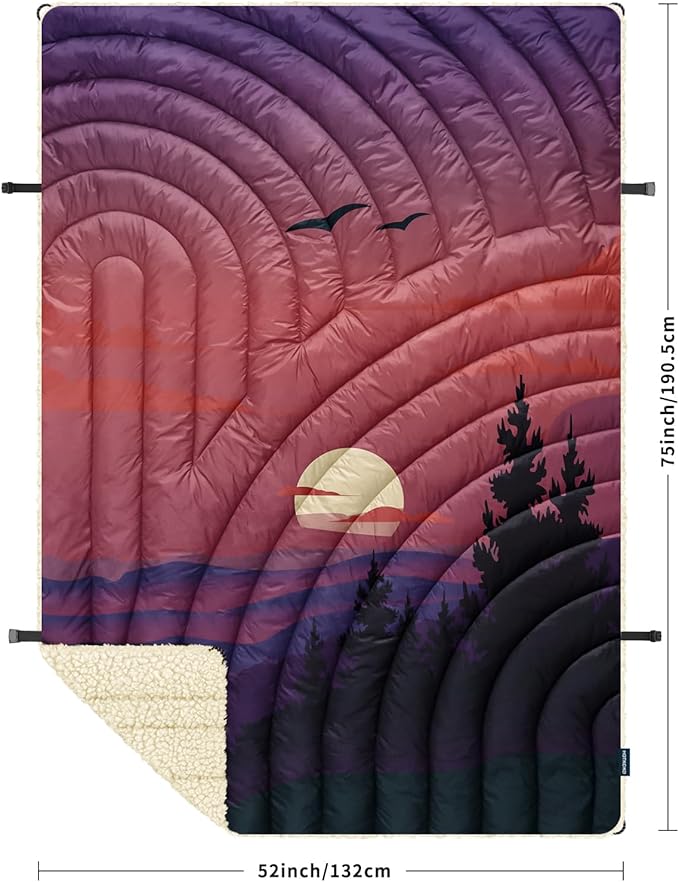 Outdoor Camping Blanket,Warm Thick Camp Blankets with Sherpa Lining Soft Fleece Camping Blanket Puffy Camping Quilt for Cold Weather Traveling, Stadium, Hiking, Picnics