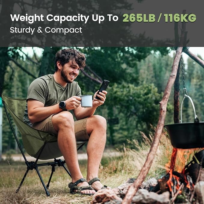 CAMEL CROWN Portable Camping Chair Lightweight Compact Folding Chair Mesh for Outdoor Camp Travel Beach Picnic Festival Hiking Backpacking Army Green
