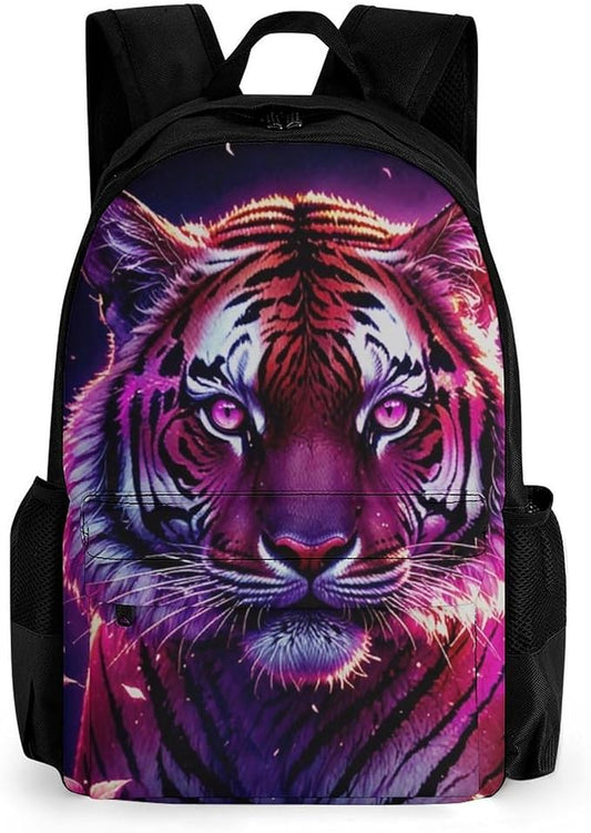 Men Women Lightweight Beautiful Flower Wild Animal Tiger Abstract Art Daypack Bookbag Big Capacity Carry On Bag With Side Pockets for Camping Travel Bicycle