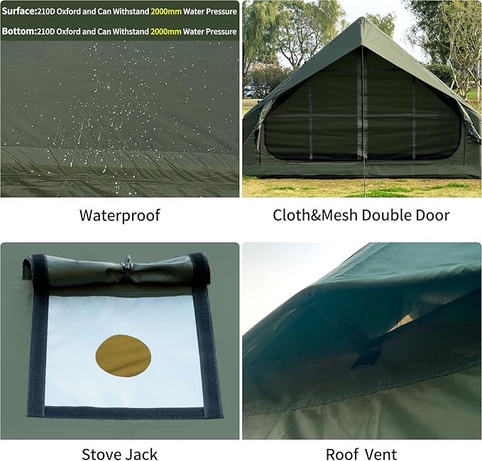 Inflatable Camping Tent with Hand Pump Waterproof Outdoor Blow up Tent 2-8 Person Oxford 4 Season Glamping Air Tent Cabin House with Mesh Windows & Door
