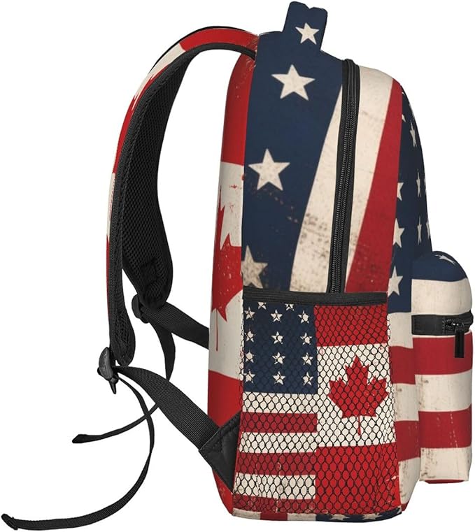 Lightweight Daypack Backpack for Sports Travel Running, Large Capacity Multipurpose Anti-Theft Bookbag, Usa America Ca Canada Flag Art Laptop Backpack Daypack