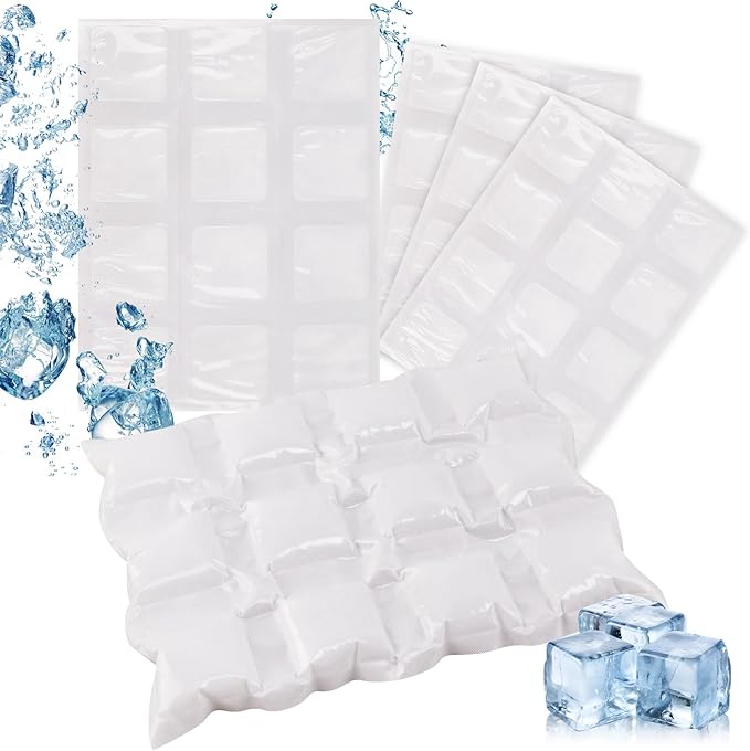20 Packs Ice Pack Sheets for Coolers, Reusable Dry Ice Pack for Lunch Bag, Flexible Freezer Packs Cold Sheets Cube Ice Blankets Packs for Camping Beach Beverages Cold Food Fresh