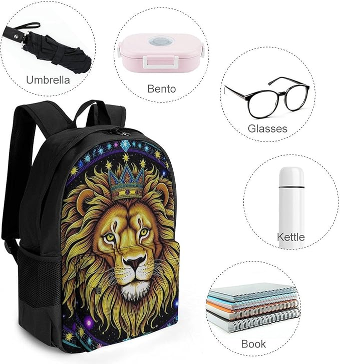 Supdreamc Rucksacks Polyester Anti-Theft Multipurpose Trippy King Of The Lion Art Carry On Bag Large Capacity Gym Outdoor Hiking Backpack With Smooth Zippers