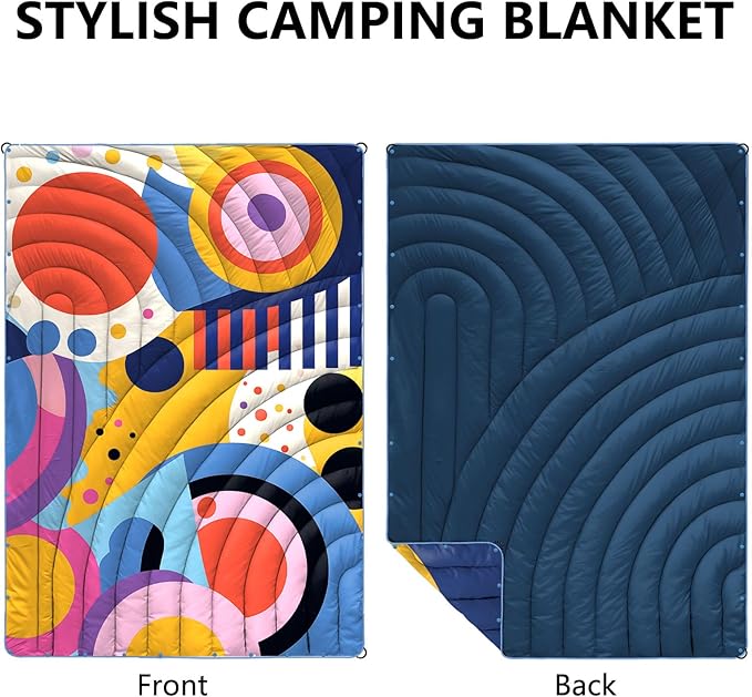 Camping Blanket,Puffy Printed Camp Blankets Lightweight Packable for Outdoor Camping,Traveling, Stadium, Hiking, Picnics
