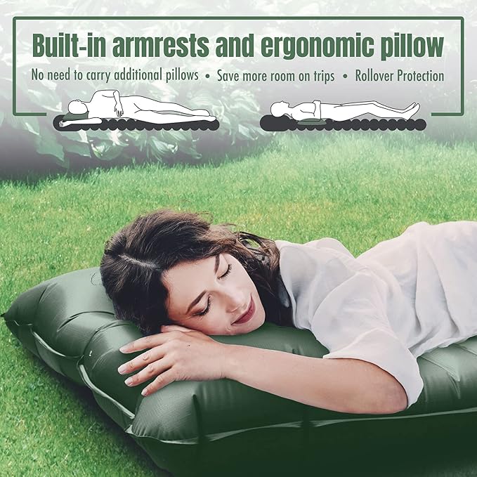 IFORREST Camping Sleeping Pad with Armrest & Pillow - Self-Inflating Air Mattress - Rollover Protection - Ultra-Comfortable Mat - Lightweight for Tent, Cot, Backpacking(XL)