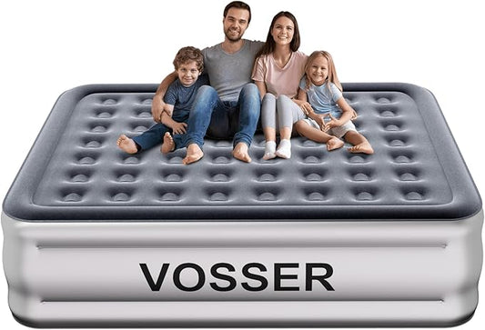King Size Air Mattress with Built in Pump Raised,18’’King Air Mattress,Blow Up Mattress in 3 Mins,Self Inflatable Mattress for Camping,Floor&Travel,Portable Air Bed for Adults,750LB Max,Silver