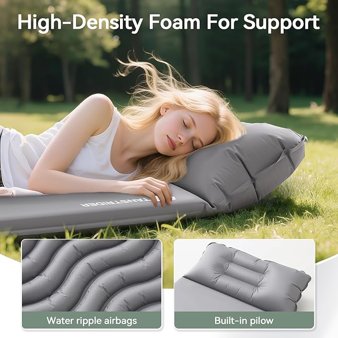 Sleeping Pad for Camping,Self Inflating Sleeping Mat with Pillow and Built-in Foot Pump 4-Season Backpacking Adult Form Pads for Camp/Travel/Tent/Hiking