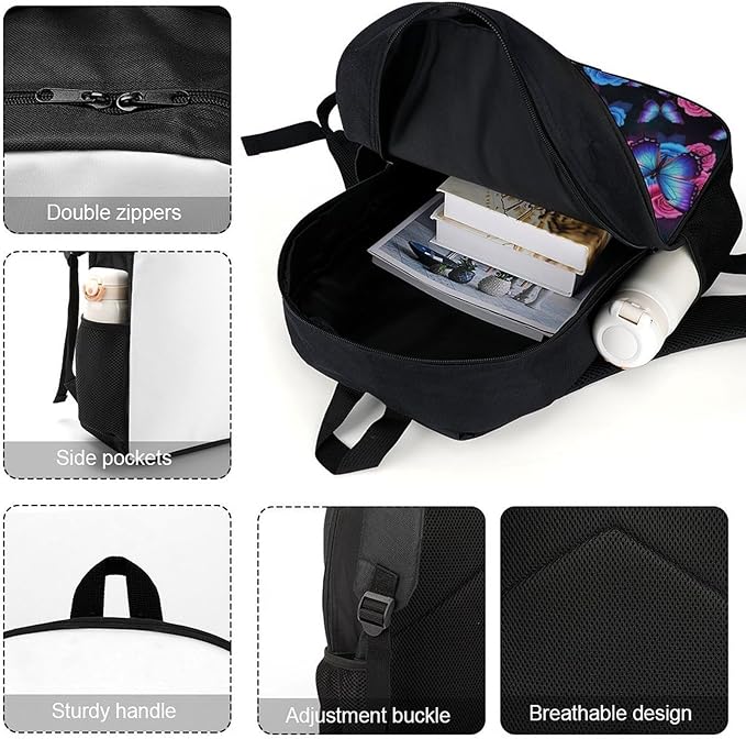 Casual College Daypack Butterfly Multipurpose Business Travel with Large Capacity Rucksack for Men Women