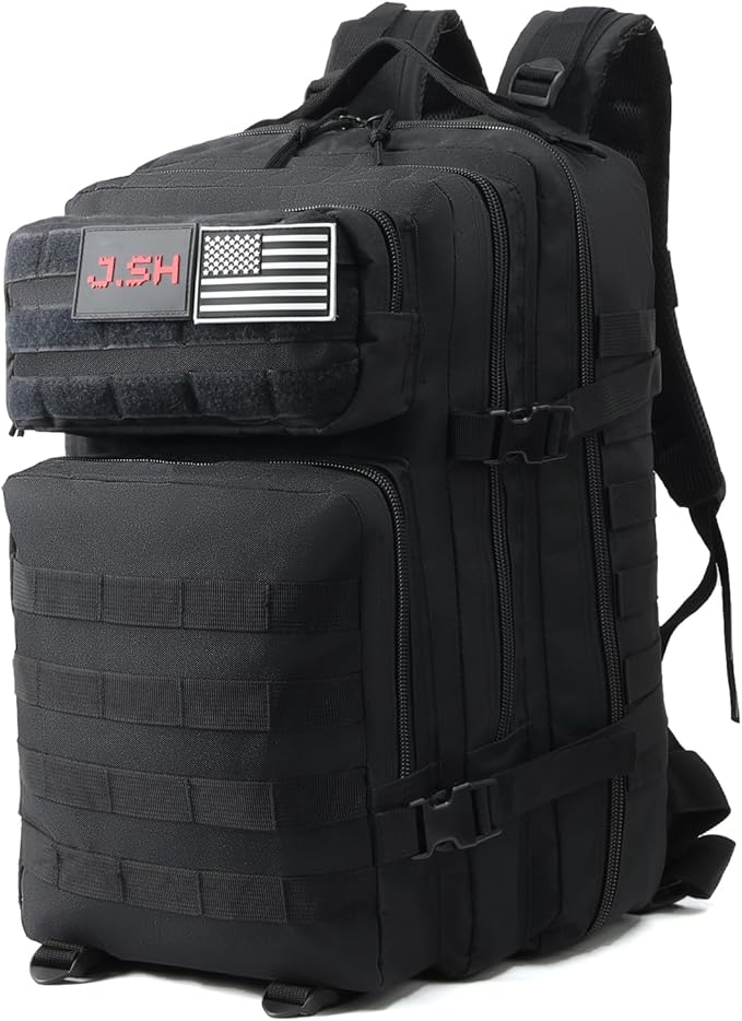 J.SH Large Military Tactical Backpack for Men, Army Assault Pack Bag with MOLLE System, 3-Day Bug Out Bag for Outdoor Hiking, Gym, Tactical Missions, Rugged Survival & Outdoor Rescue - 45L Black