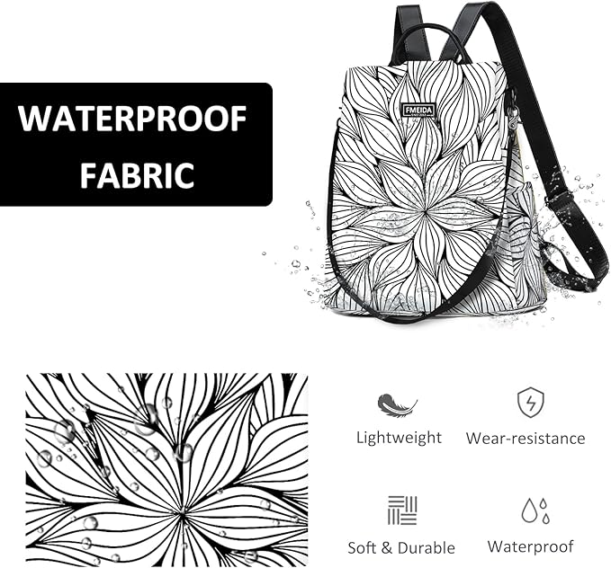 Fmeida Backpack Purse for Women Travel Anti Theft Backpack with Back Zipper Opening Waterptoof Daypack White