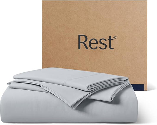 REST® Evercool®+ Starter Sheet Set Twin XL Light Gray, Breathable Bed Sheets for Hot Sleeper and Night Sweats, with Pillowcases, Ionic+ Self-Cleaning Silver Yarn for Sensitive Skin, 3PCS No Flat Sheet