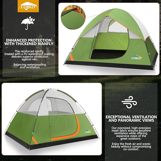 COBIZI 4-6-8-10 Person Camping Tent, Spacious Family Tents for Camping Ideal, Hiking, 3500mm Waterproof Double-Layer Windproof Tent for Hiking & Backpacking