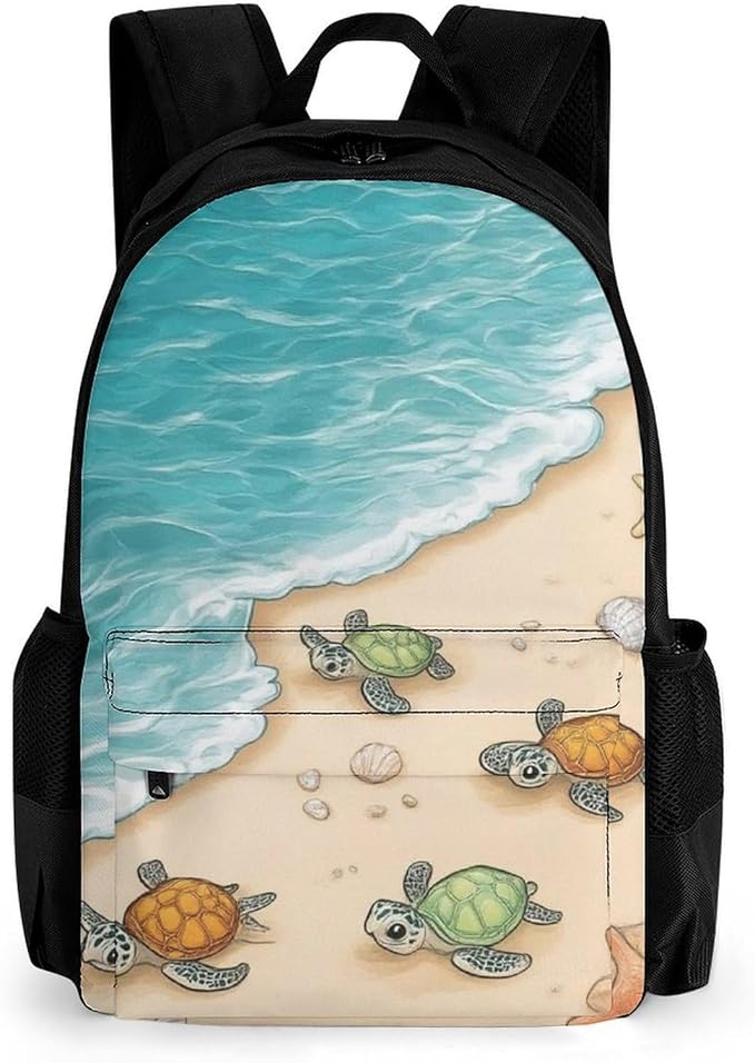 Polyester Daypack Bookbag for Gym Business Bicycle, Large Capacity Multipurpose Anti-Theft Carry On Bag, Beach Turtles Travel Hiking Daypack