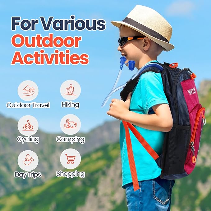 2 Pcs Kids Hydration Backpack with 1.5L Water Bladder Lightweight Kids Hiking Backpack Water Rucksack for Boys Girls Climbing Running