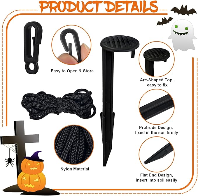 30 Sets Inflatable Ground Stakes and Tethers, 5.7" Yard Inflatable Plastic Stakes Heavy Duty with Hooks and Ropes, Camping Tent Stake for Outdoor Yard Inflatable Accessories Halloween Christmas Decor