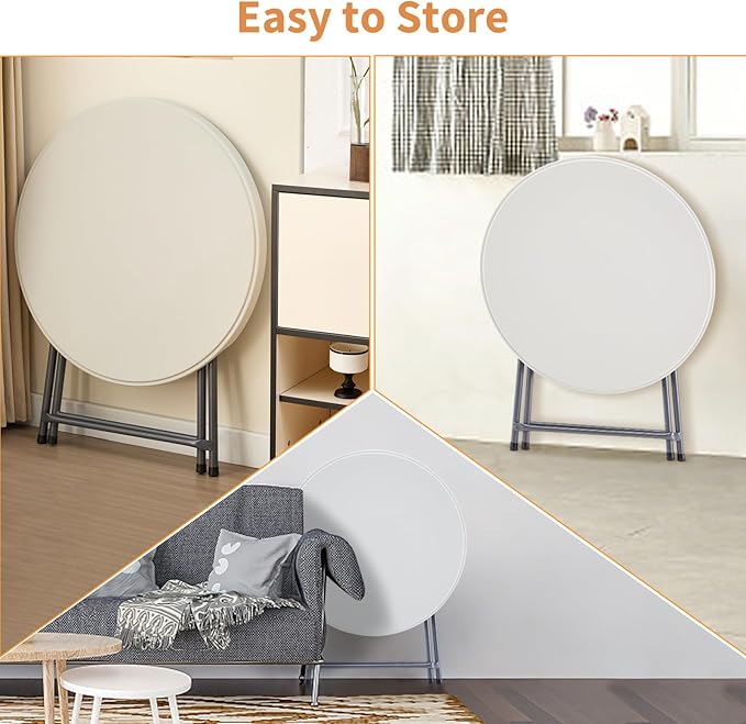 BOOSDEN 32'' Foldable Round Table, Portable Plastic Folding Card Table, Indoor Outdoor Utility Circle Folding Table for Party, Event, Camping, Picnic, Banquet, Beach, BBQ, Dining, Backyard