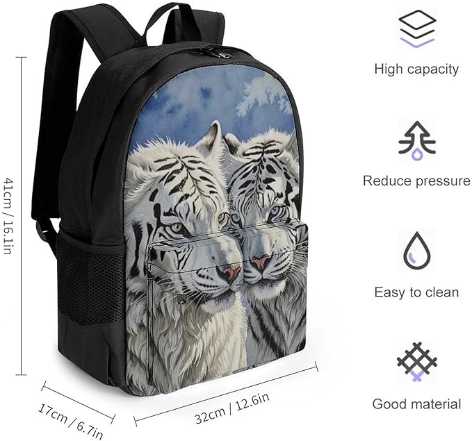 Supdreamc Casual Daypack Multipurpose Anti-Theft Large Capacity Carry On Bag, White Tiger Love Casual Daypack Climbing Shoulder Bag With Padded Straps