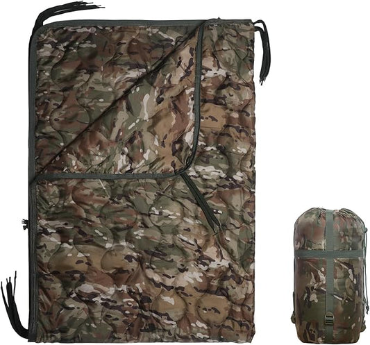 Camo Poncho Liner, Army Blanket, Military Sleeping Bag, with A Compression Carrying Bag, for Traveling, Hiking, Camping, Outdoor Survival, Car Blanket