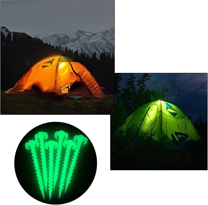 50 Packs 7-7/8" Fluorescence Glow-in-Dark Plastic Tent Stakes Awning Pegs Camping Caravan Full Set