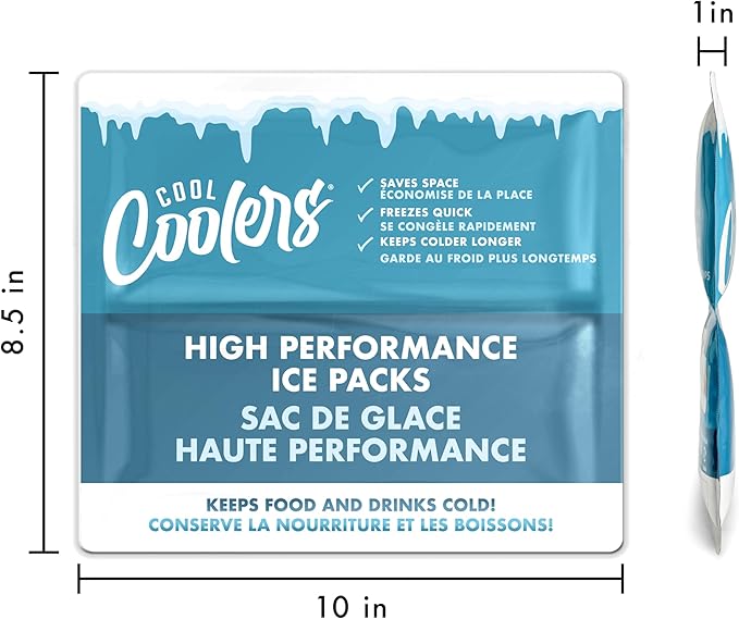 Cool Coolers by Fit & Fresh High Performance Cooler Foil Ice Packs, Puncture Resistant Ice Packs for Coolers and Lunch Bags, Durable and Reusable, Non-Toxic Gel Ice Packs, 2PK