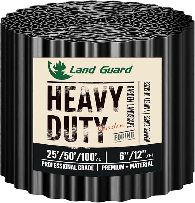Land Guard Corrugated Garden Edging Border, 6" x 50' Landscape Paver Edging, Tall Landscape Edging, Fence for Garden, Flower Bed, Lawn and Landscape Edging (Glossy Black)