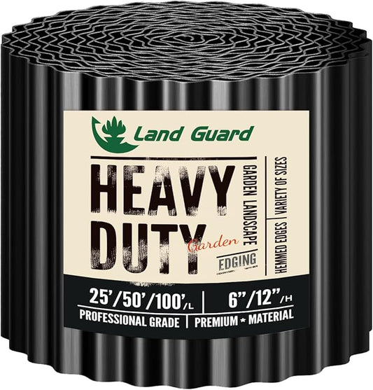 Land Guard Corrugated Garden Edging Border, 6" x 50' Landscape Paver Edging, Tall Landscape Edging, Fence for Garden, Flower Bed, Lawn and Landscape Edging (Glossy Black)